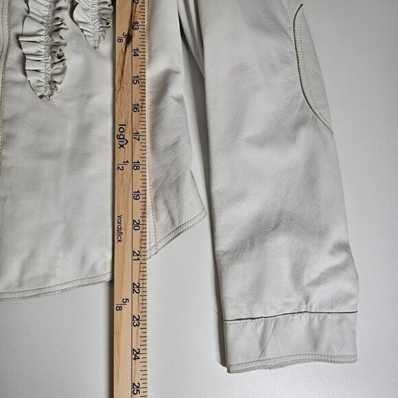 Vintage Italian White Leather Button-Up Jacket with Ruffles by Artico Womens XS - Picture 10 of 11